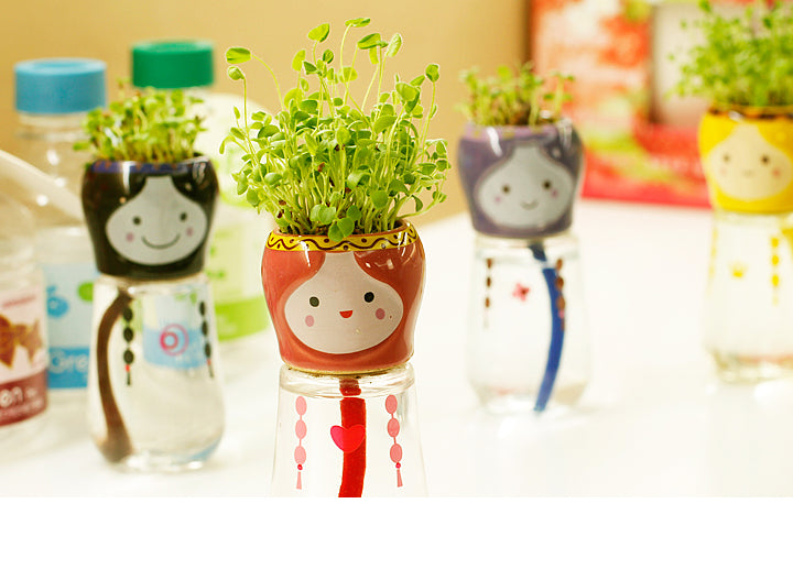 Mini DIY Magic Grass Head Babushka Planters - stilyo