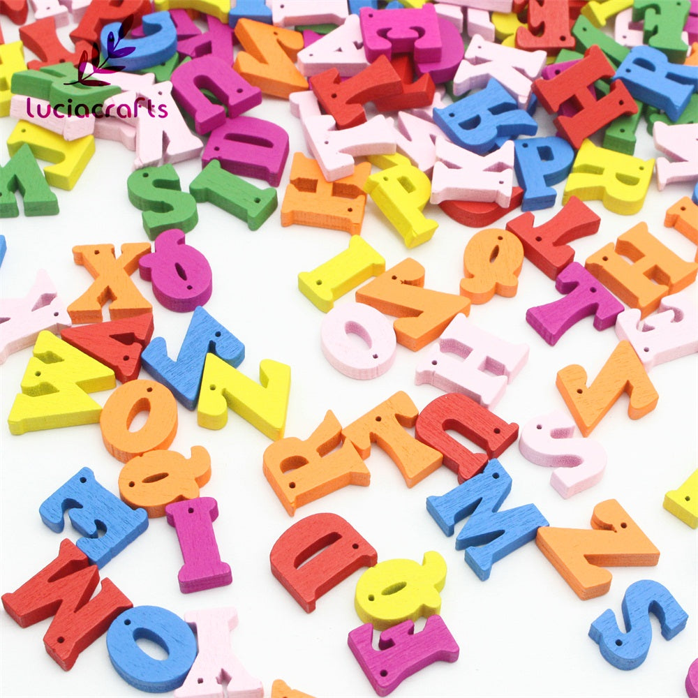 Natural/Colorful Wooden Letters With Holes - 100pcs 14.5mm - stilyo