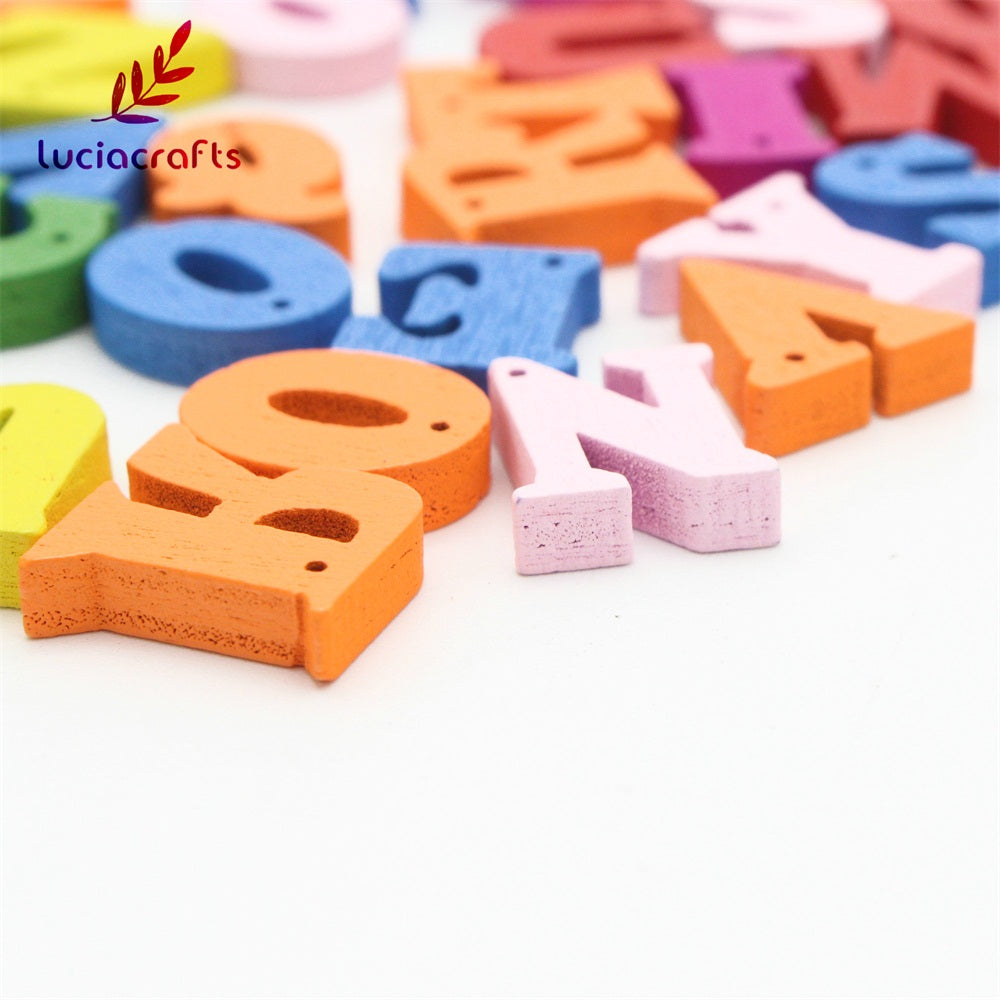 Natural/Colorful Wooden Letters With Holes - 100pcs 14.5mm - stilyo