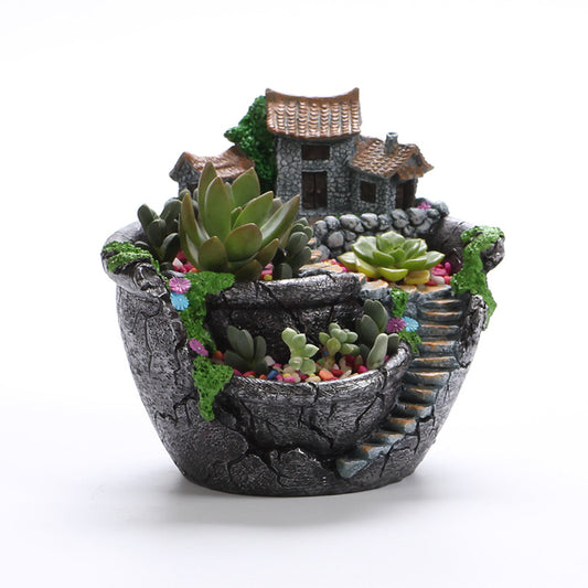 Planter Flower Plant Pots Fairy Garden Pot with Sweet House - stilyo