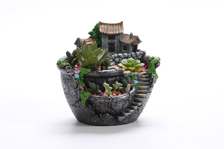 Planter Flower Plant Pots Fairy Garden Pot with Sweet House - stilyo