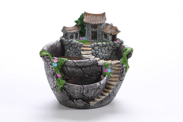 Planter Flower Plant Pots Fairy Garden Pot with Sweet House - stilyo