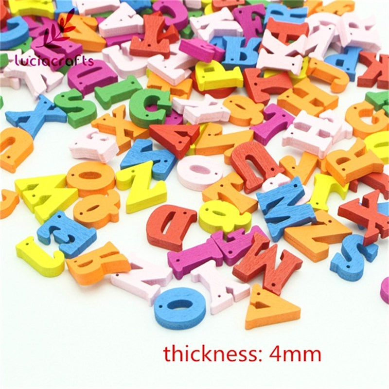 Natural/Colorful Wooden Letters With Holes - 100pcs 14.5mm - stilyo