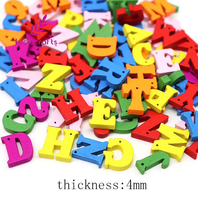 Natural/Colorful Wooden Letters With Holes - 100pcs 14.5mm - stilyo