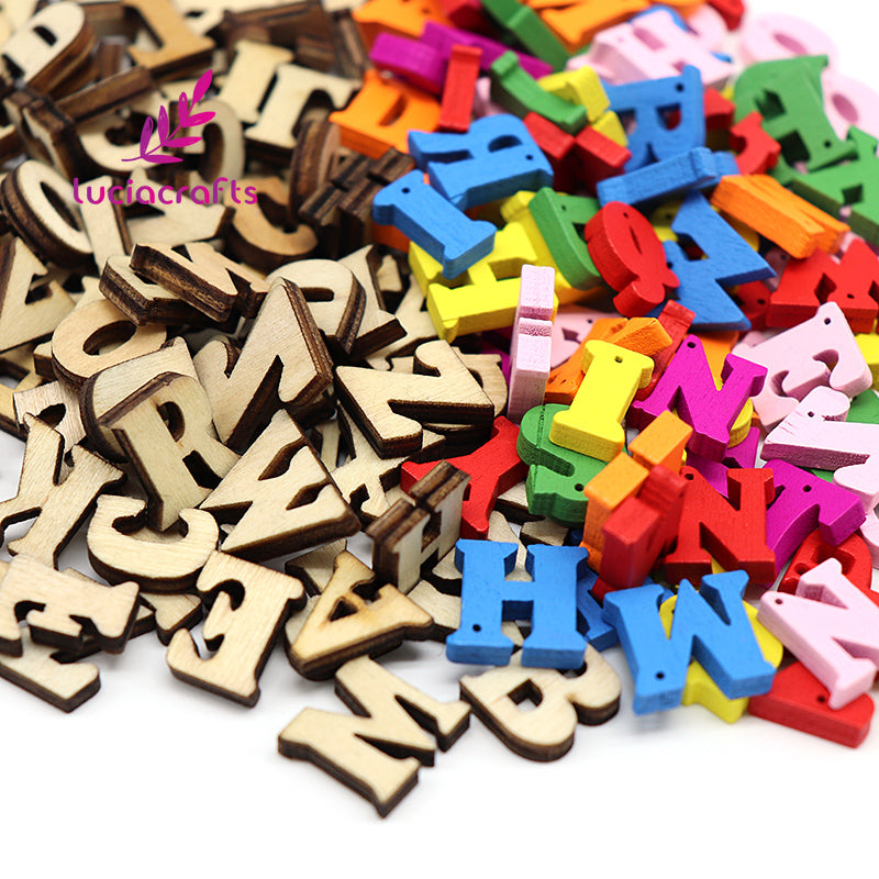 Natural/Colorful Wooden Letters With Holes - 100pcs 14.5mm - stilyo