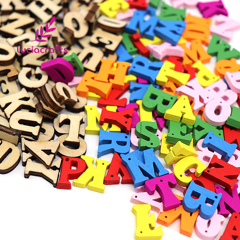 Natural/Colorful Wooden Letters With Holes - 100pcs 14.5mm - stilyo