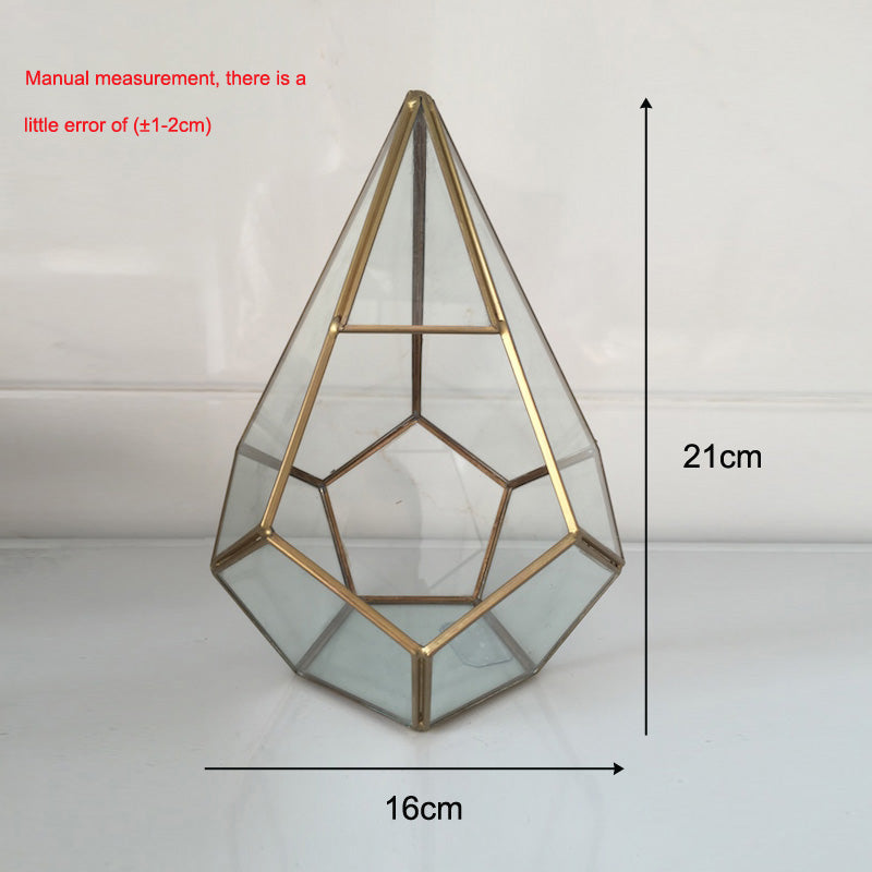 Pot for flowers Handmade Prism Glass Terrarium Air Plant pot Geometric Terrarium brass geometric small box glass vase for plant - stilyo