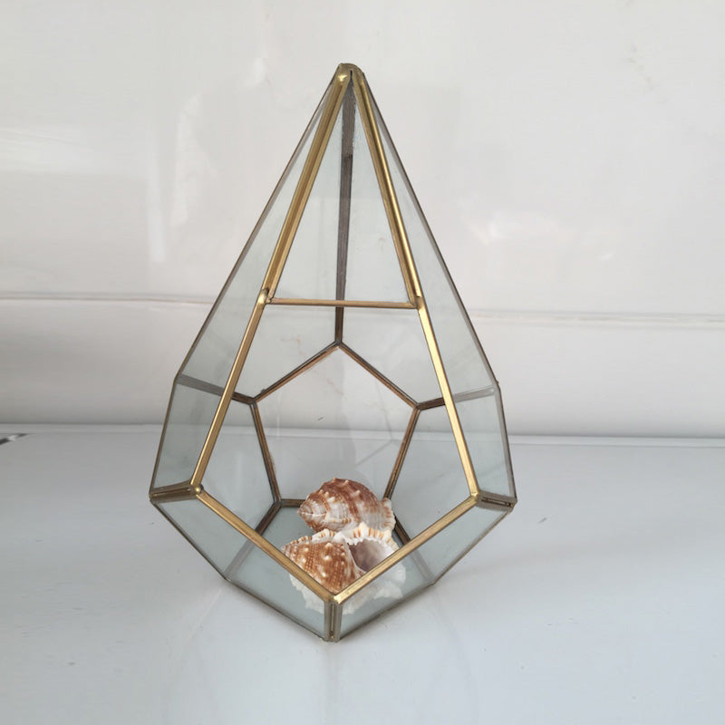 Pot for flowers Handmade Prism Glass Terrarium Air Plant pot Geometric Terrarium brass geometric small box glass vase for plant - stilyo