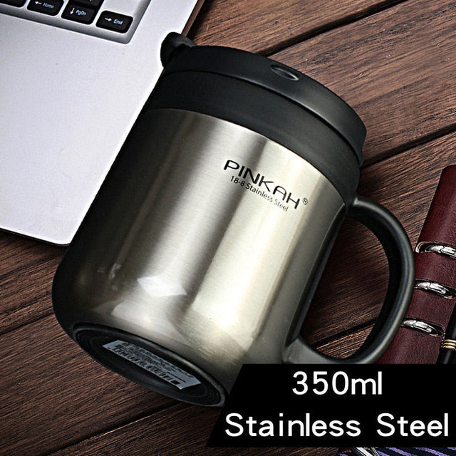 Pinkah 400ML 304 Stainless Steel Thermos Mugs Office Cup With Handle With Lid  Insulated Tea mug  Thermos Cup Office Thermoses - stilyo