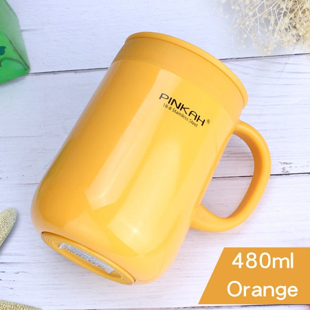 Pinkah 400ML 304 Stainless Steel Thermos Mugs Office Cup With Handle With Lid  Insulated Tea mug  Thermos Cup Office Thermoses - stilyo