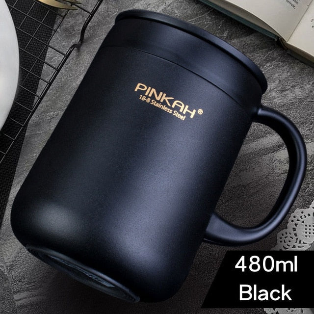 Pinkah 400ML 304 Stainless Steel Thermos Mugs Office Cup With Handle With Lid  Insulated Tea mug  Thermos Cup Office Thermoses - stilyo