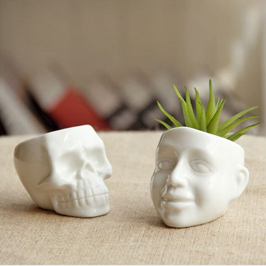 Mini Skull/Face Cute Ceramic Plant Planter - stilyo