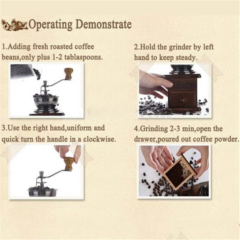 Wooden Antique Coffee Grinder - Retro Style With Stainless Steel - stilyo